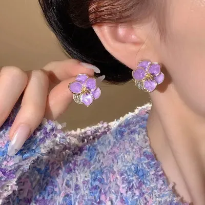 Lavender Purple Crystal Flower Earrings